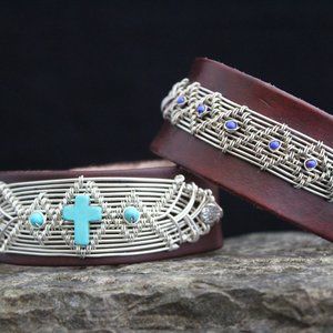 Handmade Sterling Silver, Leather Bracelet